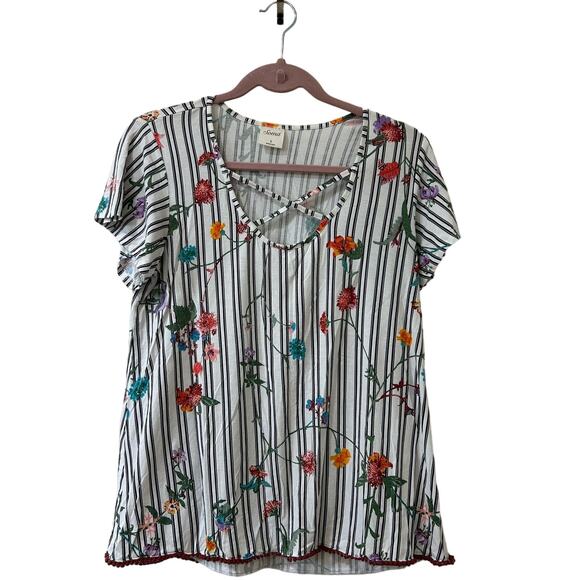 Soma Women's Size Small Short Sleeve Floral Crossfront Short Sleeve Top Boho - Picture 1 of 5